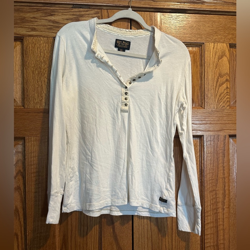 Polo Jeans Women's Cream Long Sleeve Top by Ralph Lauren Size XL - Vintage